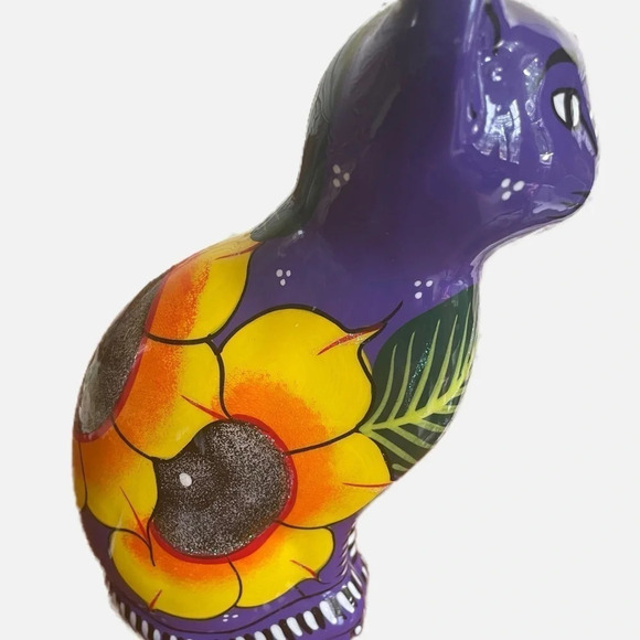 Vintage Talavera Terra Cotta Cat Figurine Hand-painted Bank Mexico Folk Art - Picture 2 of 5